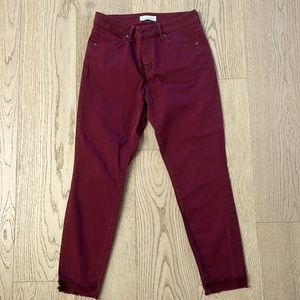 Loft Burgundy Raw Hem Curvy Skinny Cropped Jeans